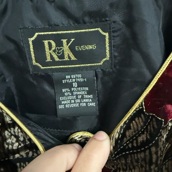 VTG R&K Evening Women's Red Brown Burnout Velvet Cardigan Gold Trim 10 Floral - Picture 3 of 5